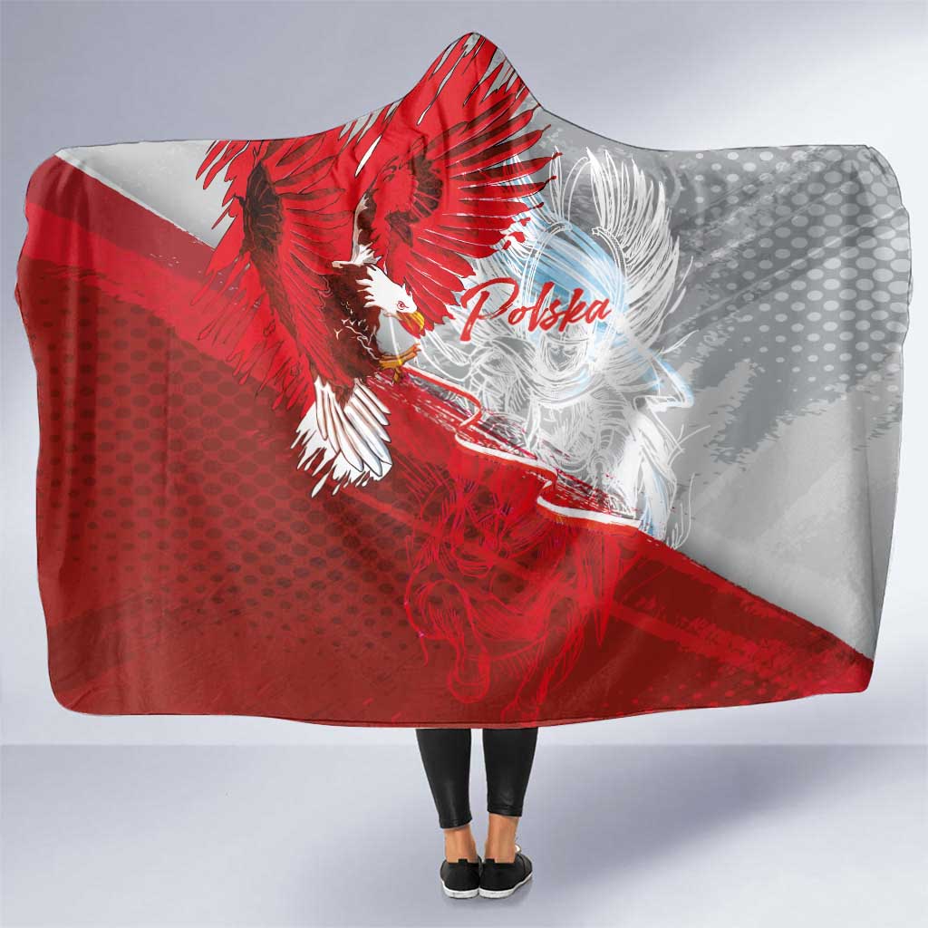 Poland Eagle and Winged Hussar Hooded Blanket Grunge Sporty Style