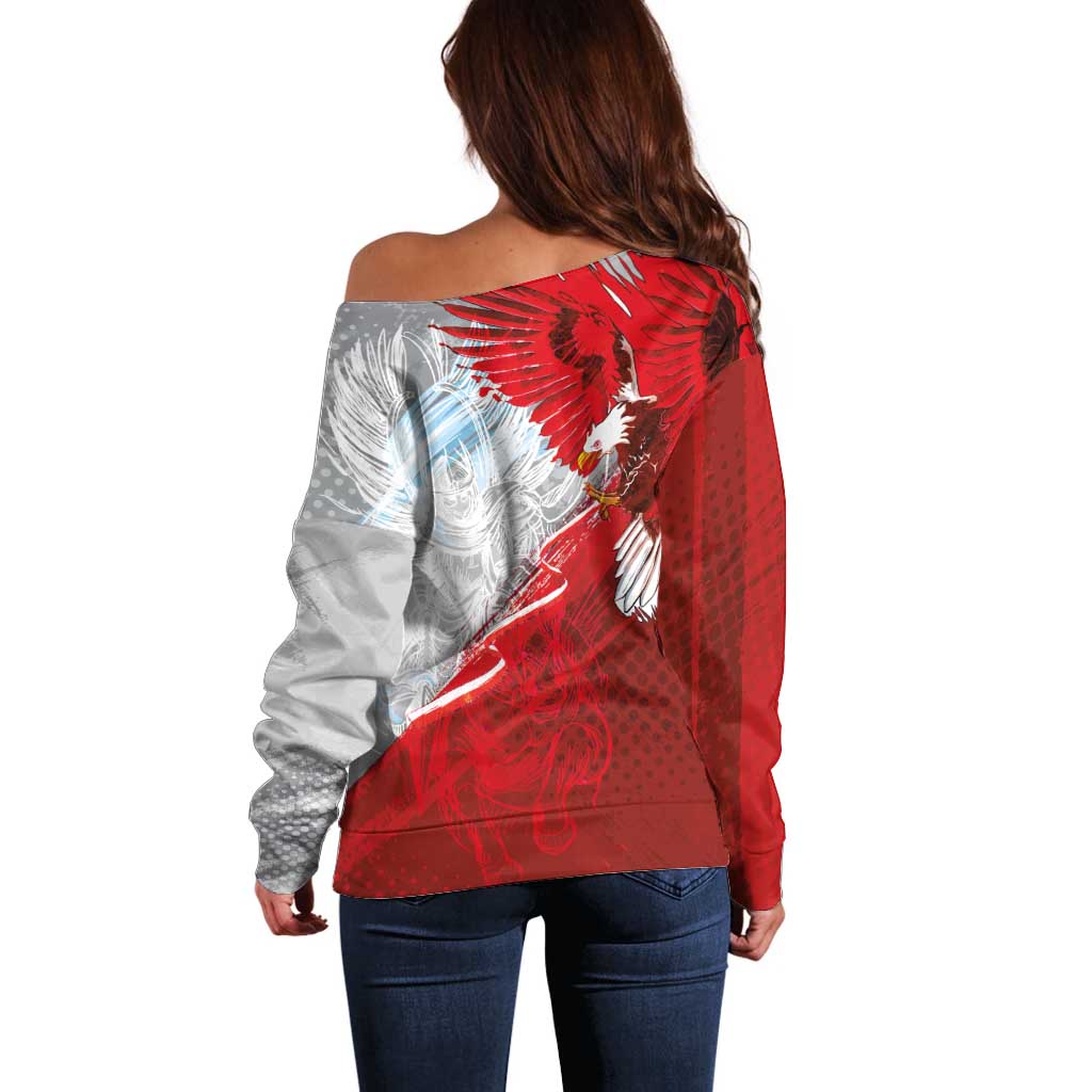 Poland Eagle and Winged Hussar Off Shoulder Sweater Grunge Sporty Style