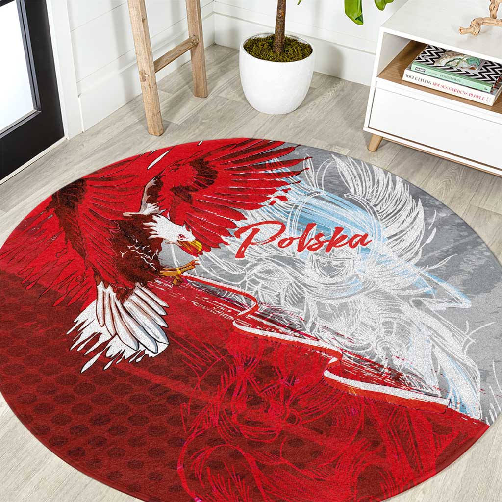 Poland Eagle and Winged Hussar Round Carpet Grunge Sporty Style