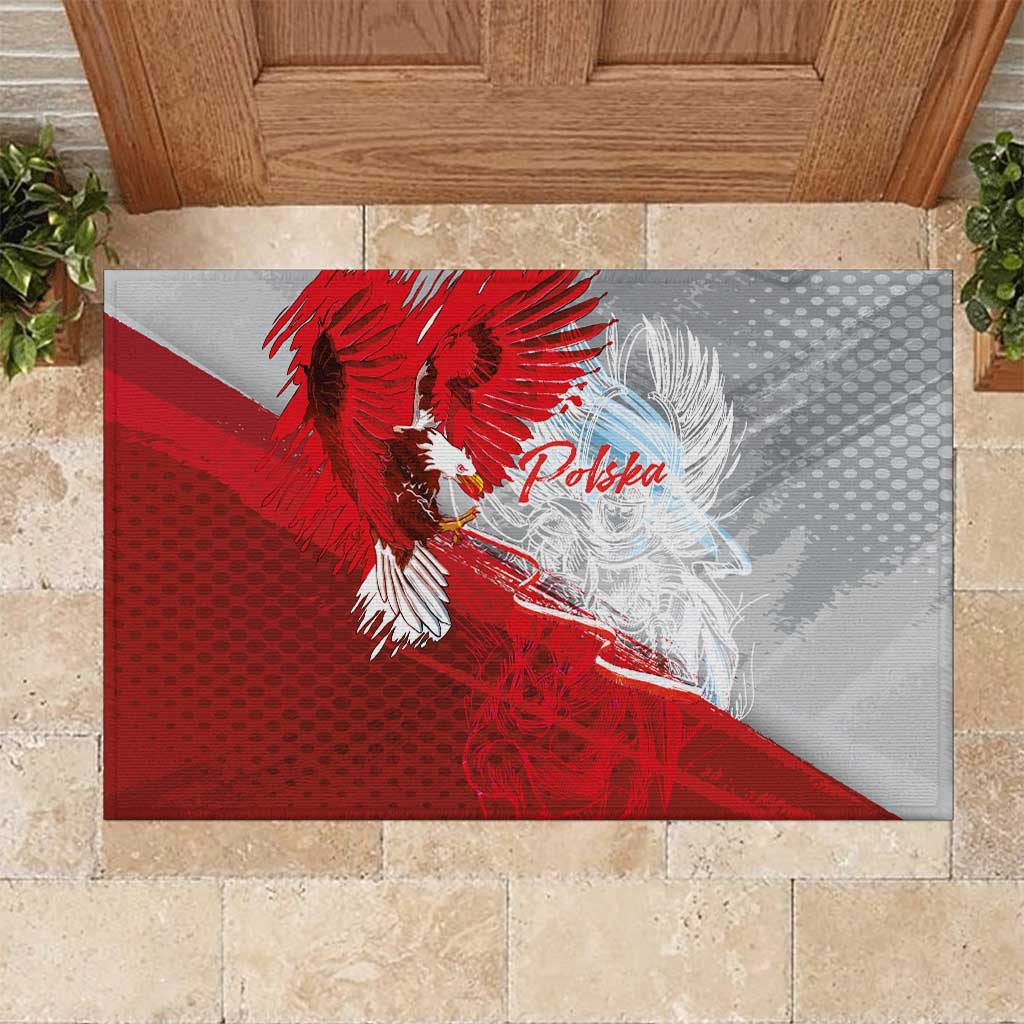 Poland Eagle and Winged Hussar Rubber Doormat Grunge Sporty Style