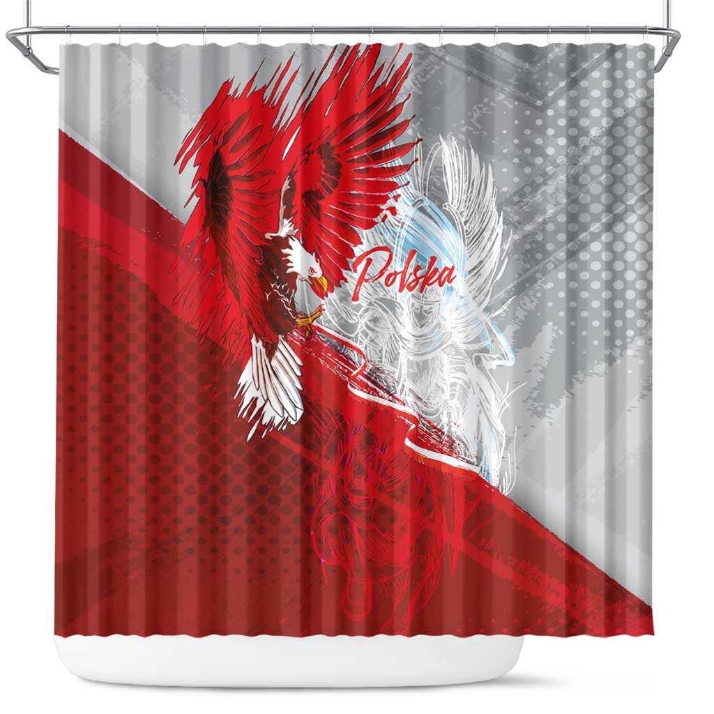 Poland Eagle and Winged Hussar Shower Curtain Grunge Sporty Style