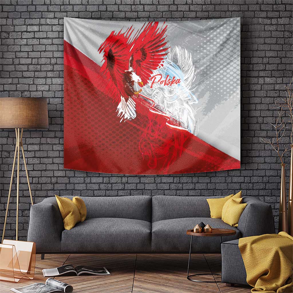 Poland Eagle and Winged Hussar Tapestry Grunge Sporty Style
