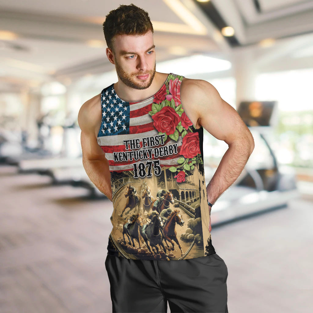 The First Kentucky Horse Racing Men Tank Top Since 1875 American Flag Vintage Style - Wonder Print Shop