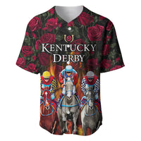 Black baseball jersey with rose pattern, horse racing graphic, "Kentucky Derby" text