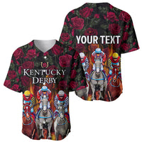 Black baseball jersey duo: one "Kentucky Derby", one "Your Text" with horse riders