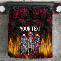 Personalized bedding set: dark roses, flames, horse racing horses, 'YOUR TEXT'