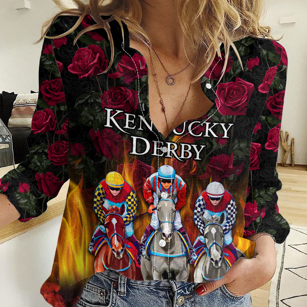 Personalized Kentucky Horses Racing Women Casual Shirt Race For Burning Roses - Wonder Print Shop