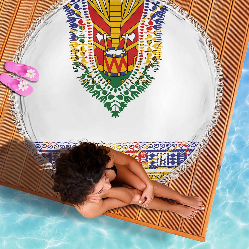 Haiti Flag Traditional Dashiki Beach Blanket White Color