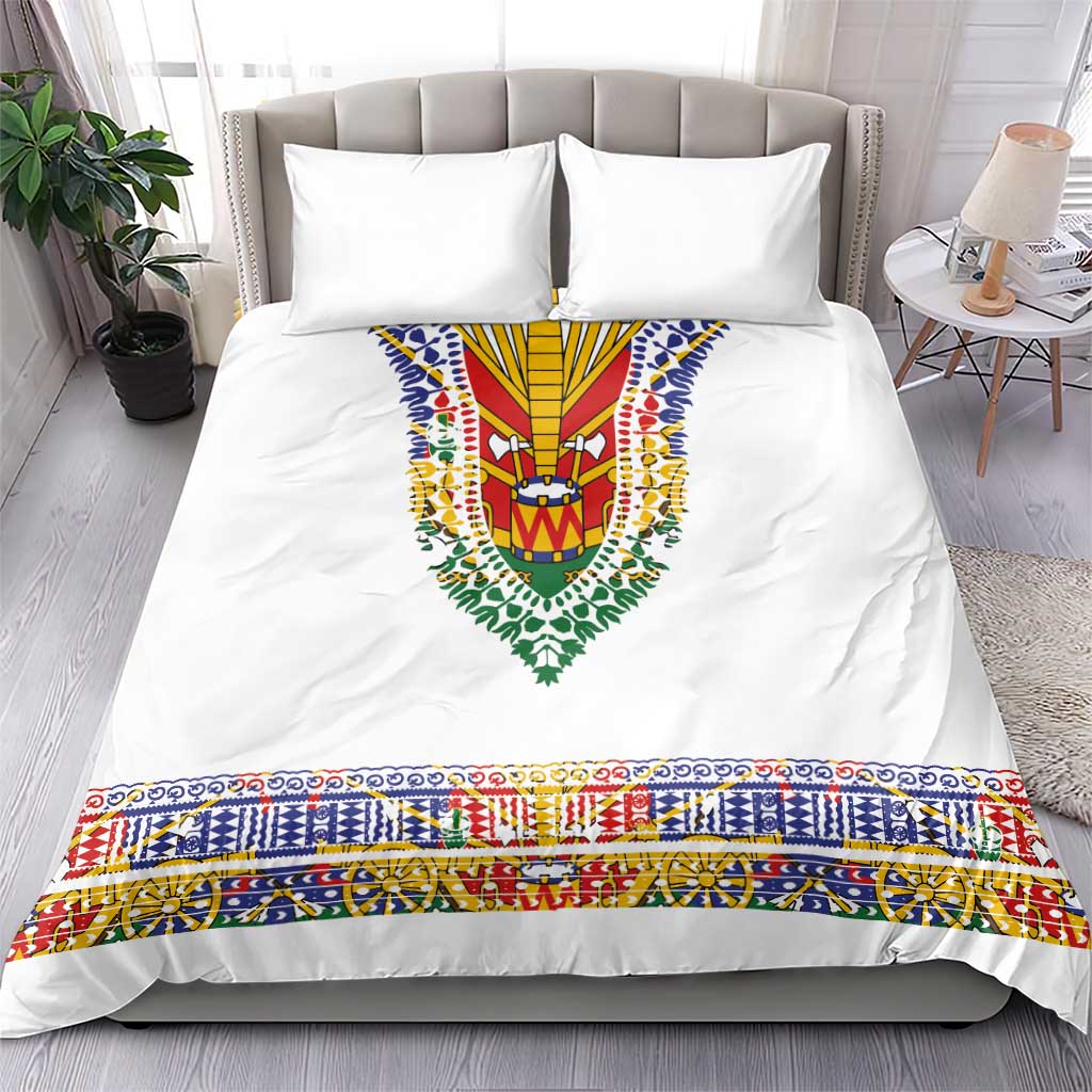 Haiti Flag Traditional Dashiki Bedding Set White Color