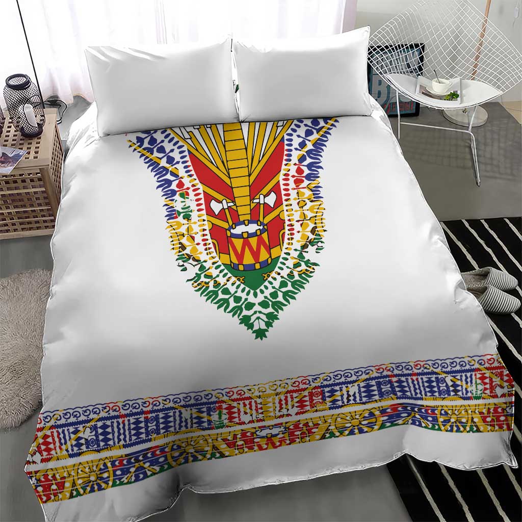 Haiti Flag Traditional Dashiki Bedding Set White Color