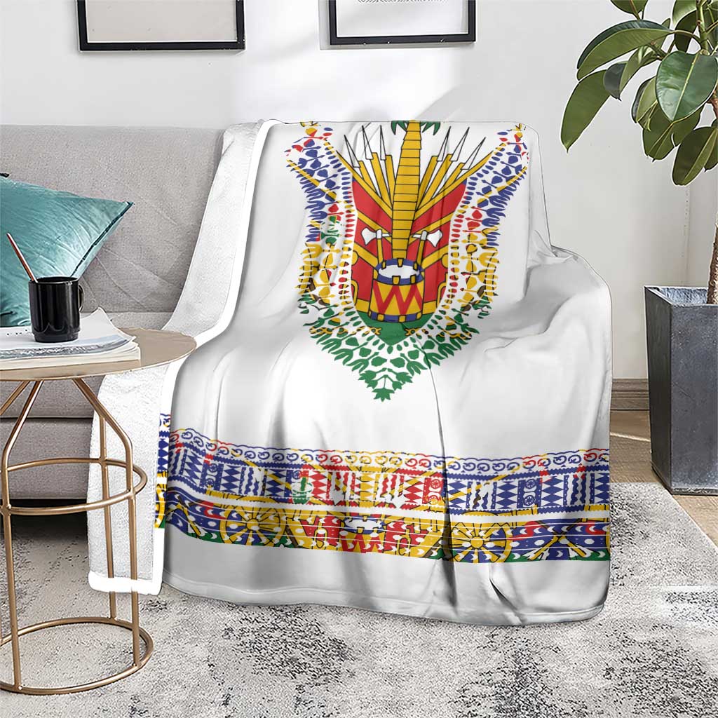 Haiti Flag Traditional Dashiki Blanket White Color
