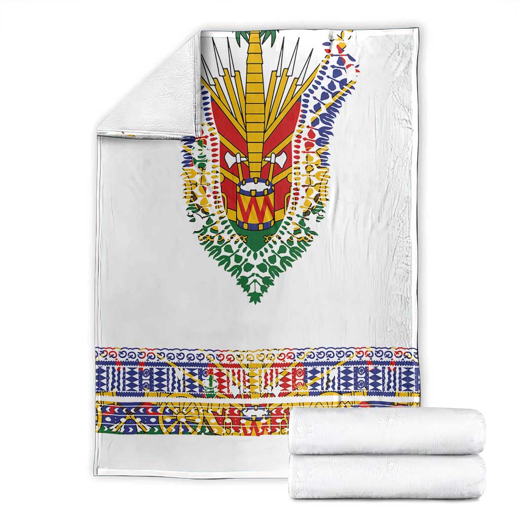 Haiti Flag Traditional Dashiki Blanket White Color