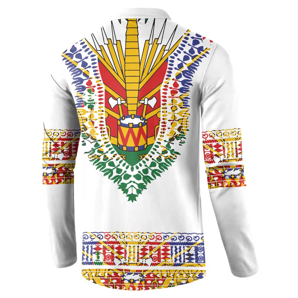 Haiti Flag Traditional Dashiki Button Sweatshirt White Color