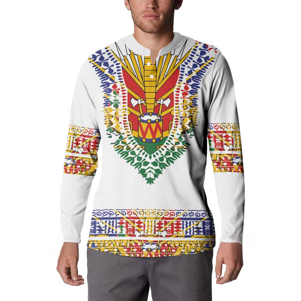 Haiti Flag Traditional Dashiki Button Sweatshirt White Color