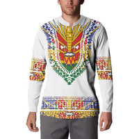 Haiti Flag Traditional Dashiki Button Sweatshirt White Color