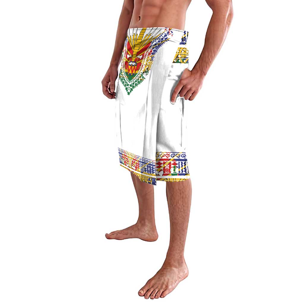Haiti Flag Traditional Dashiki Lavalava White Color