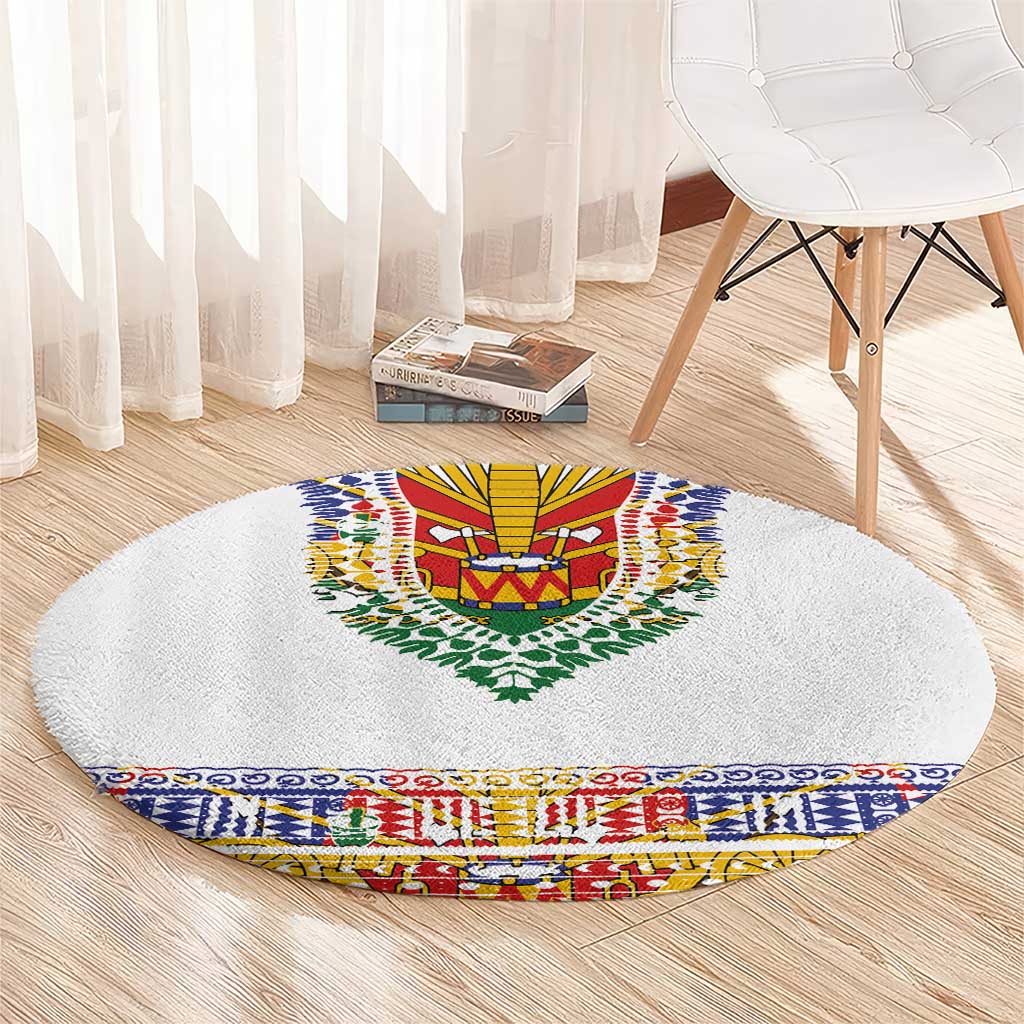 Haiti Flag Traditional Dashiki Round Carpet White Color