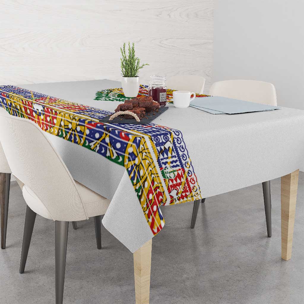 Haiti Flag Traditional Dashiki Tablecloth White Color