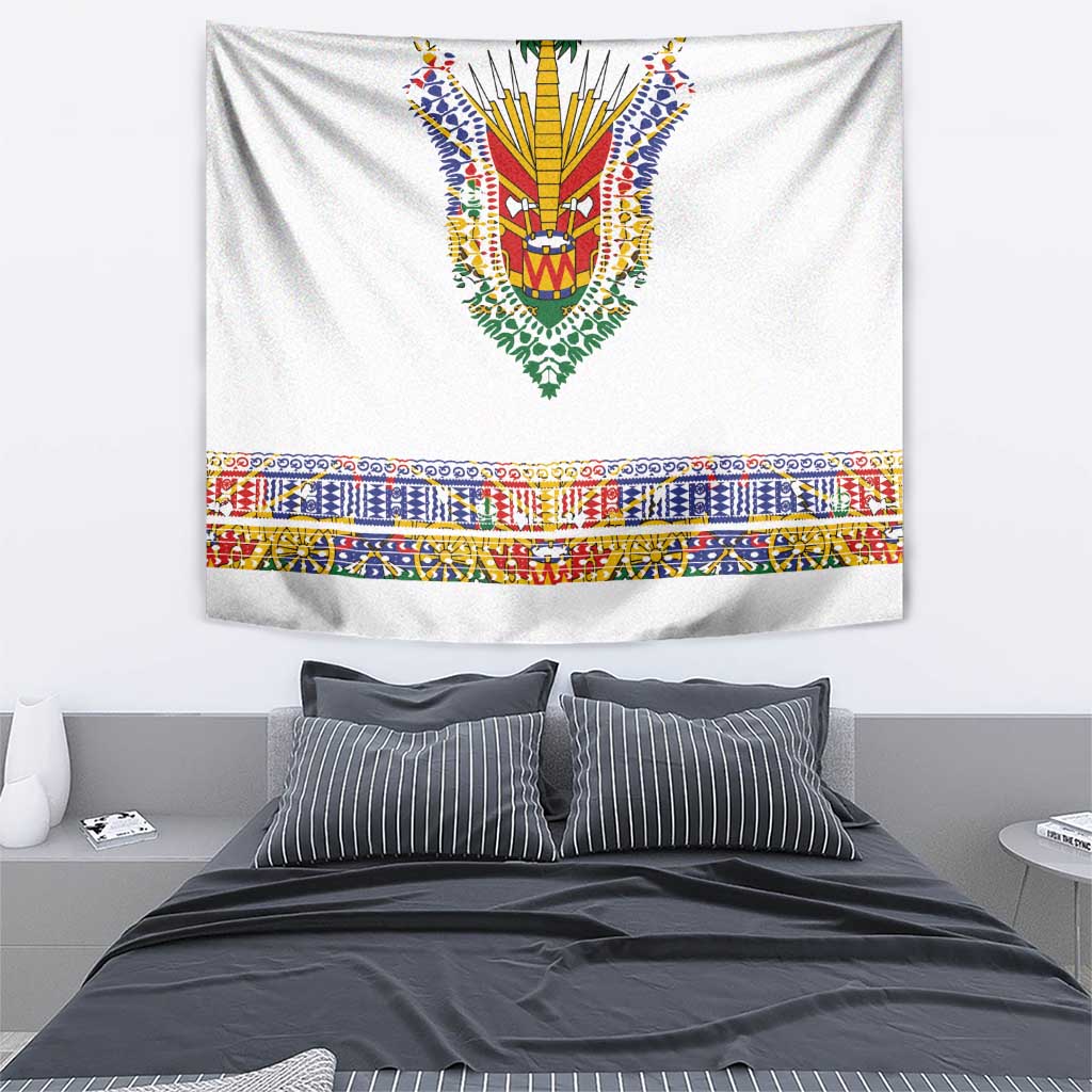 Haiti Flag Traditional Dashiki Tapestry White Color