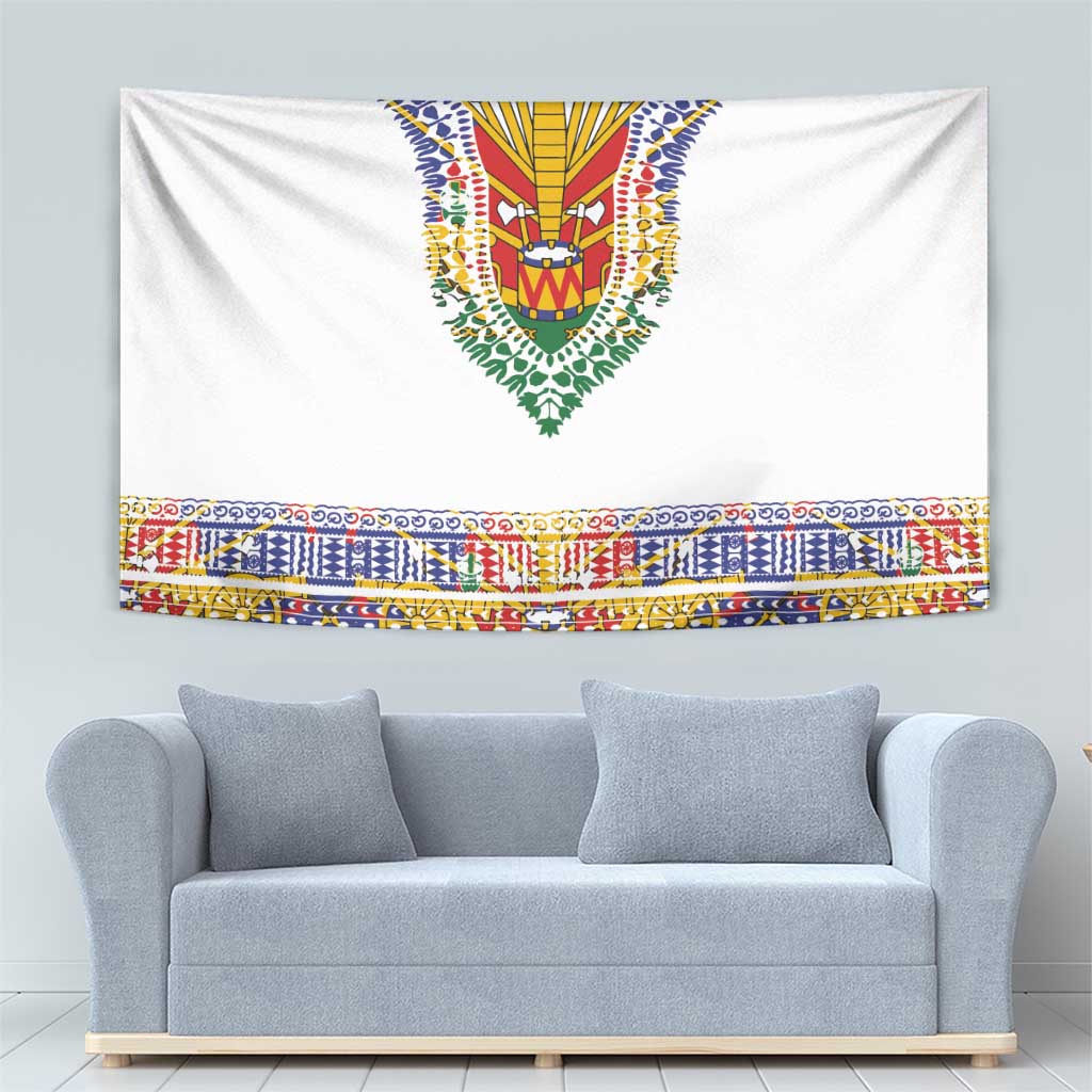 Haiti Flag Traditional Dashiki Tapestry White Color