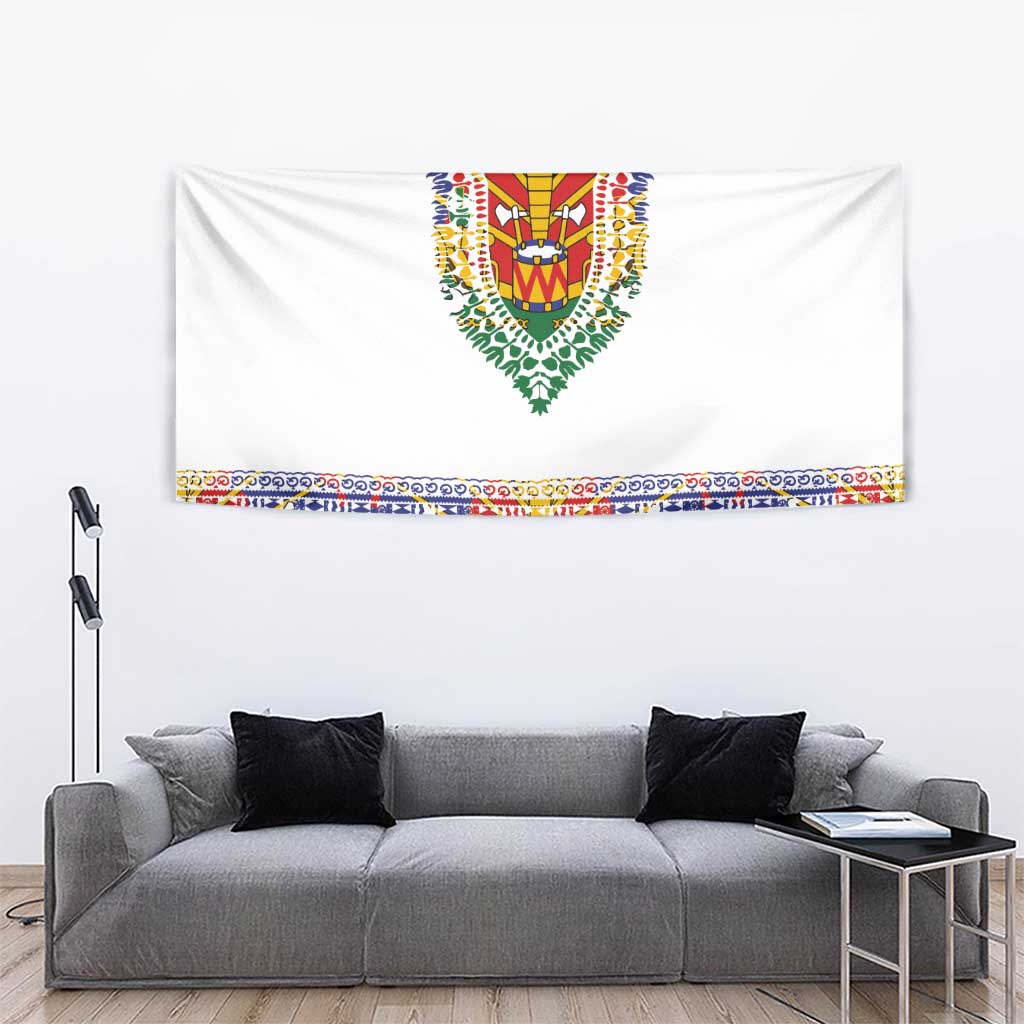 Haiti Flag Traditional Dashiki Tapestry White Color