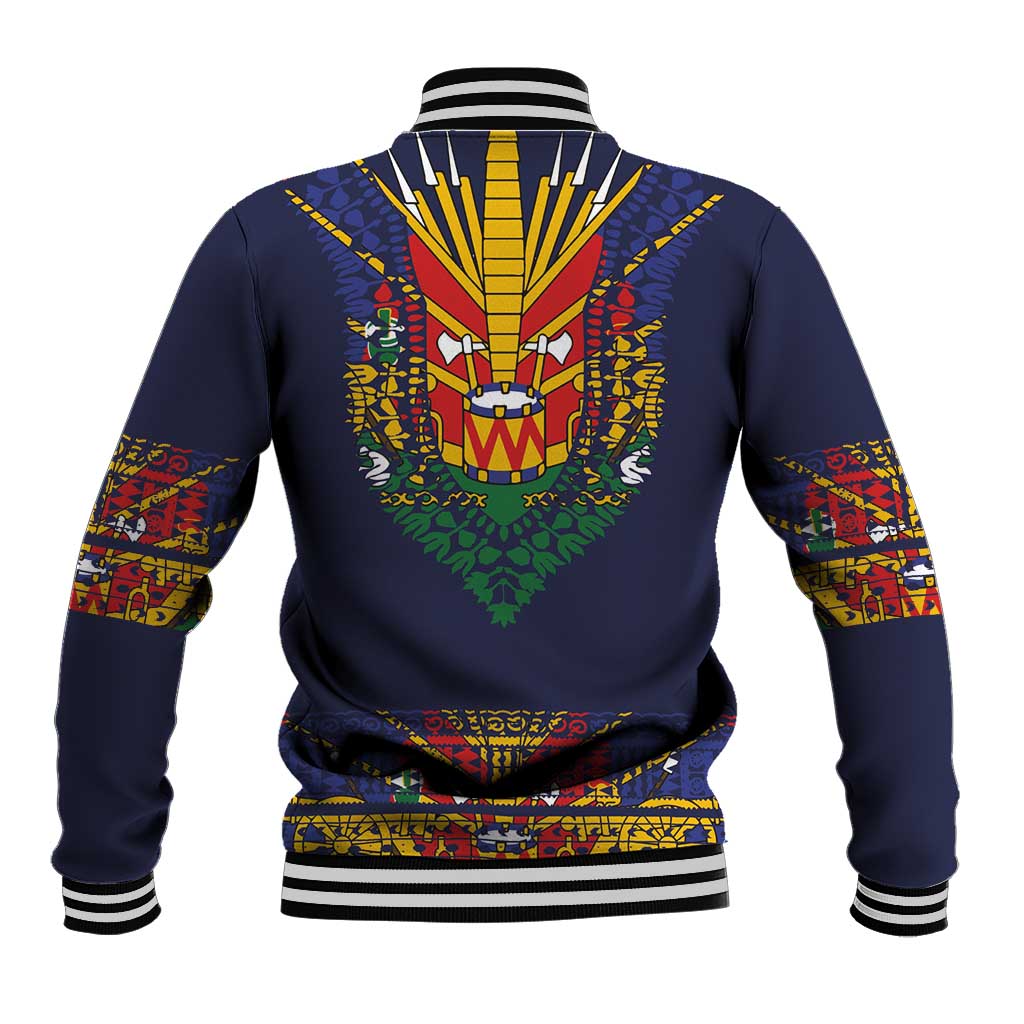 Haiti Flag Traditional Dashiki Baseball Jacket Black Color