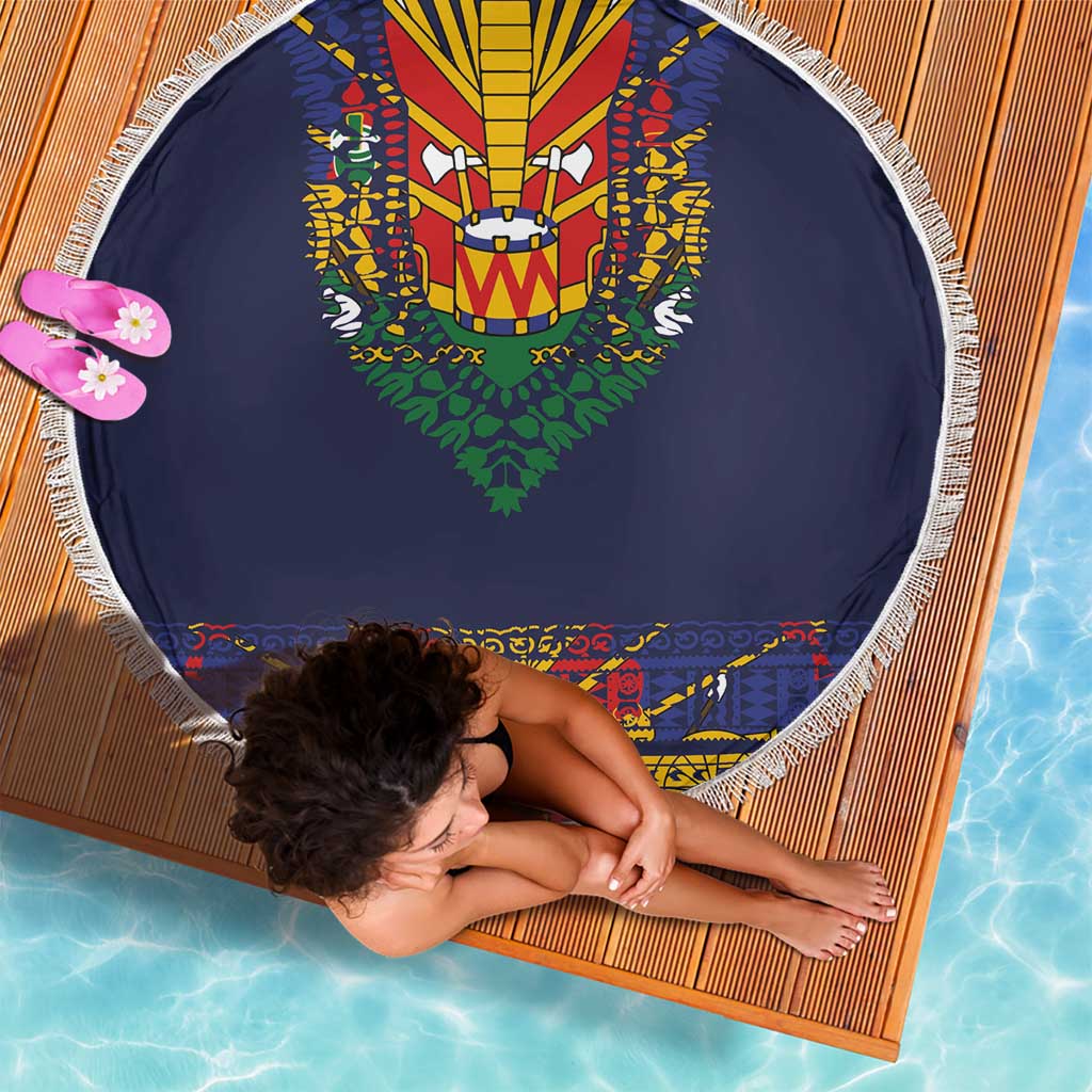 Haiti Flag Traditional Dashiki Beach Blanket Black Color