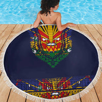 Haiti Flag Traditional Dashiki Beach Blanket Black Color