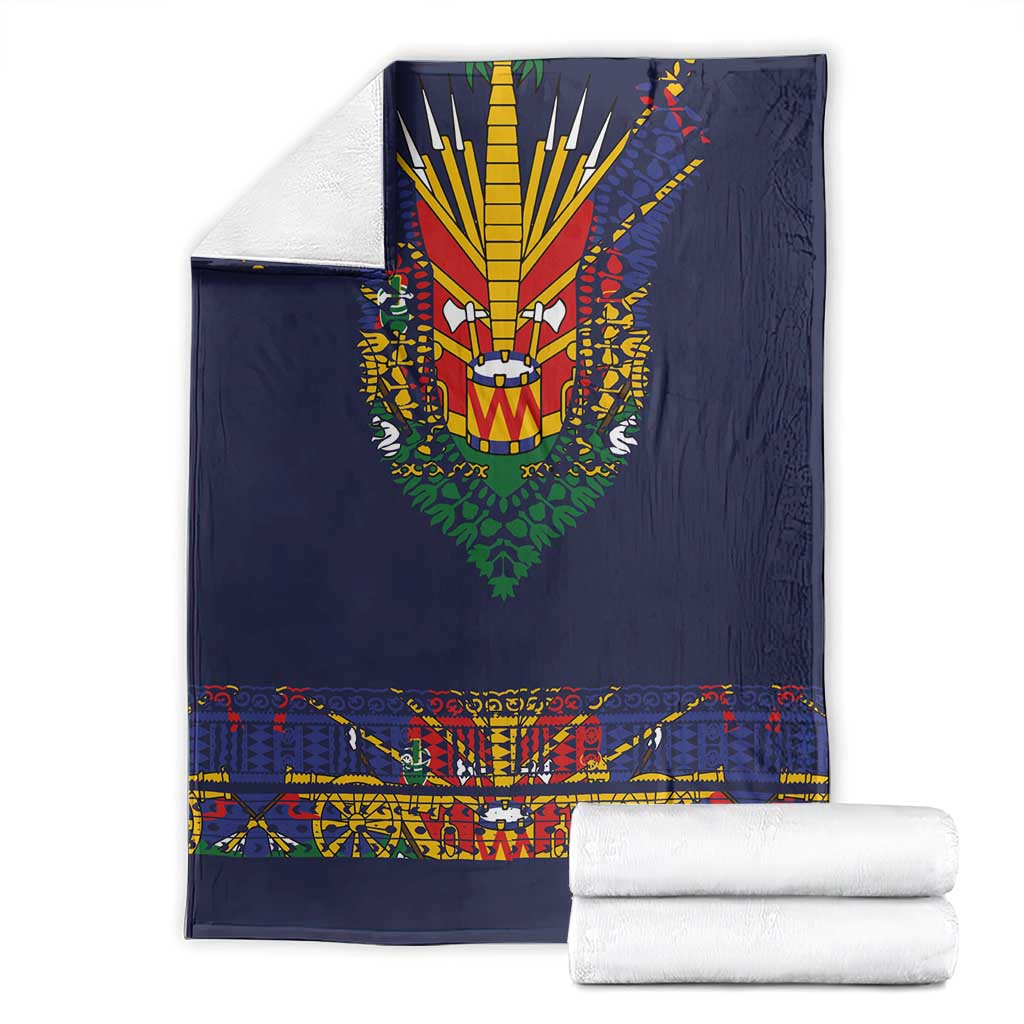 Haiti Flag Traditional Dashiki Blanket Black Color