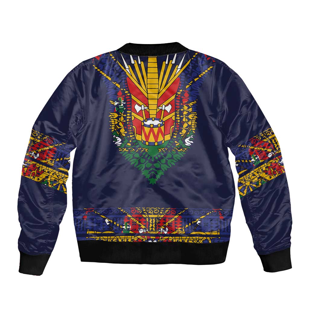 Haiti Flag Traditional Dashiki Bomber Jacket Black Color
