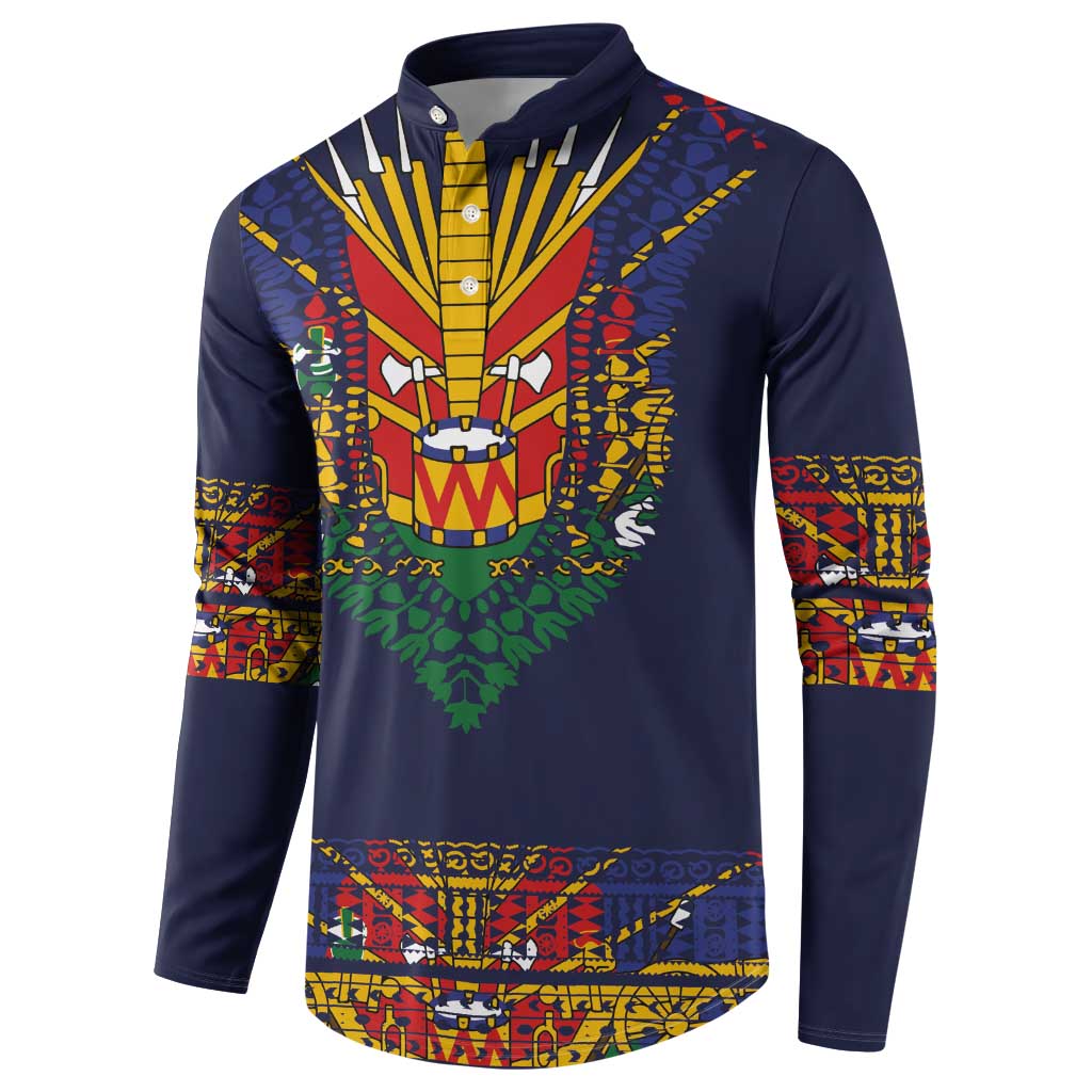 Haiti Flag Traditional Dashiki Button Sweatshirt Black Color
