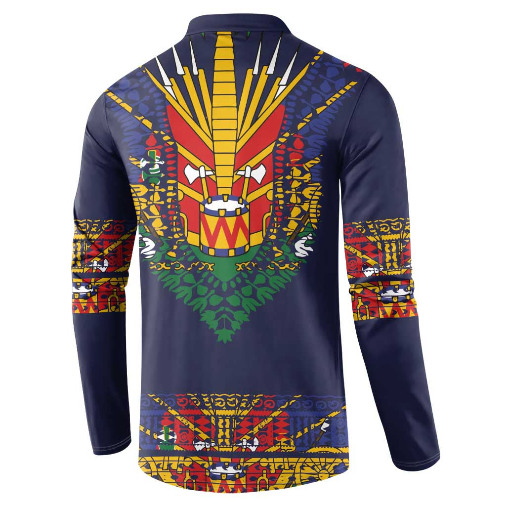 Haiti Flag Traditional Dashiki Button Sweatshirt Black Color