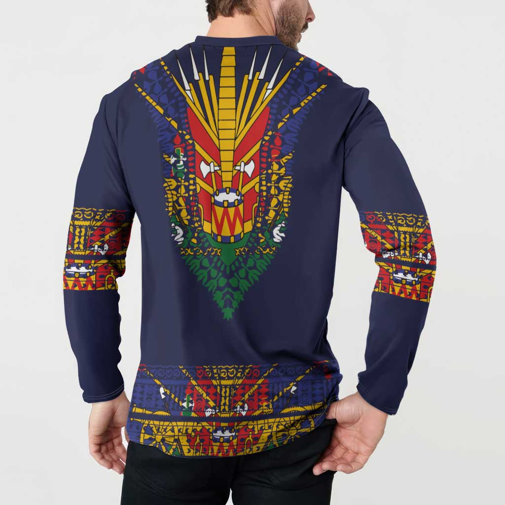 Haiti Flag Traditional Dashiki Button Sweatshirt Black Color