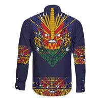 Haiti Flag Traditional Dashiki Long Sleeve Button Shirt Black Color