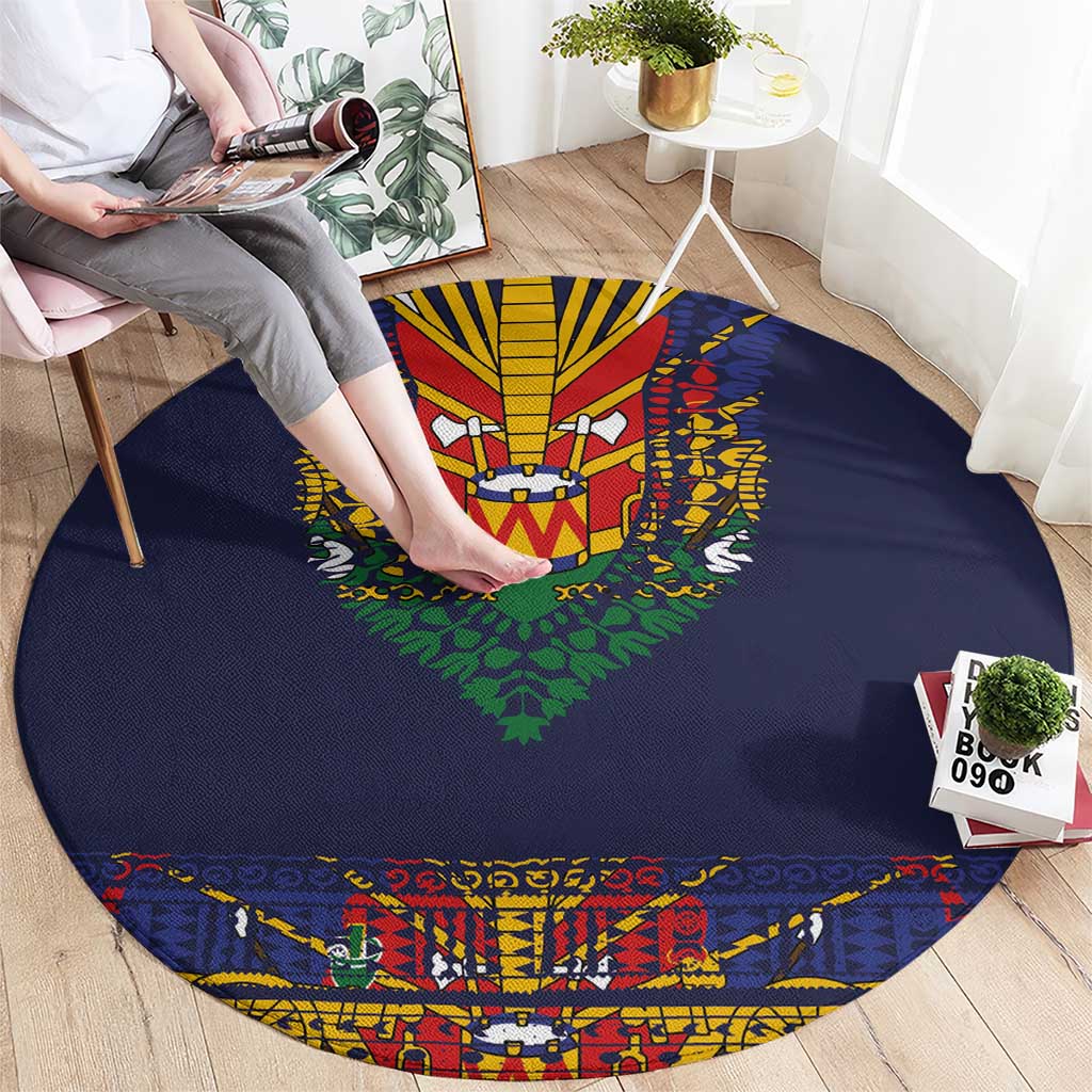 Haiti Flag Traditional Dashiki Round Carpet Black Color