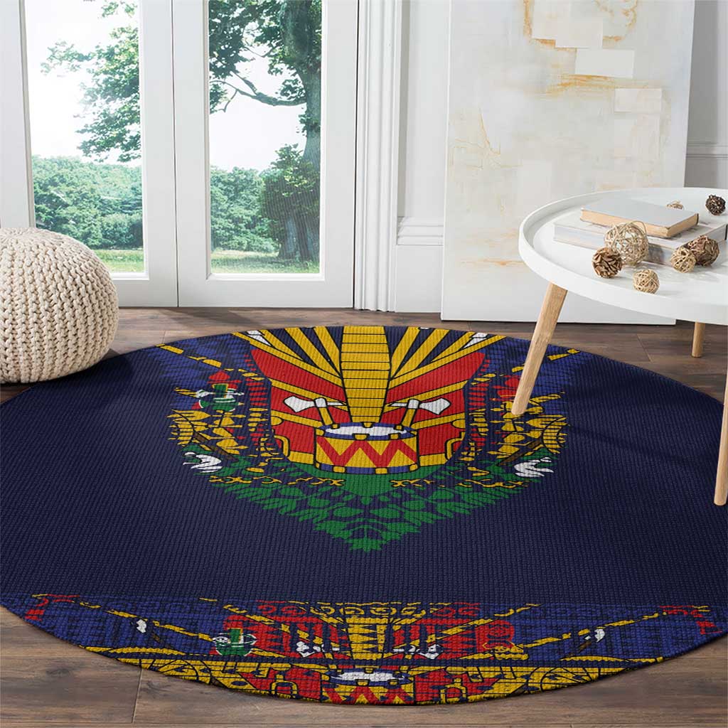 Haiti Flag Traditional Dashiki Round Carpet Black Color