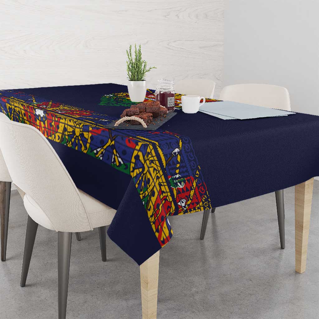 Haiti Flag Traditional Dashiki Tablecloth Black Color