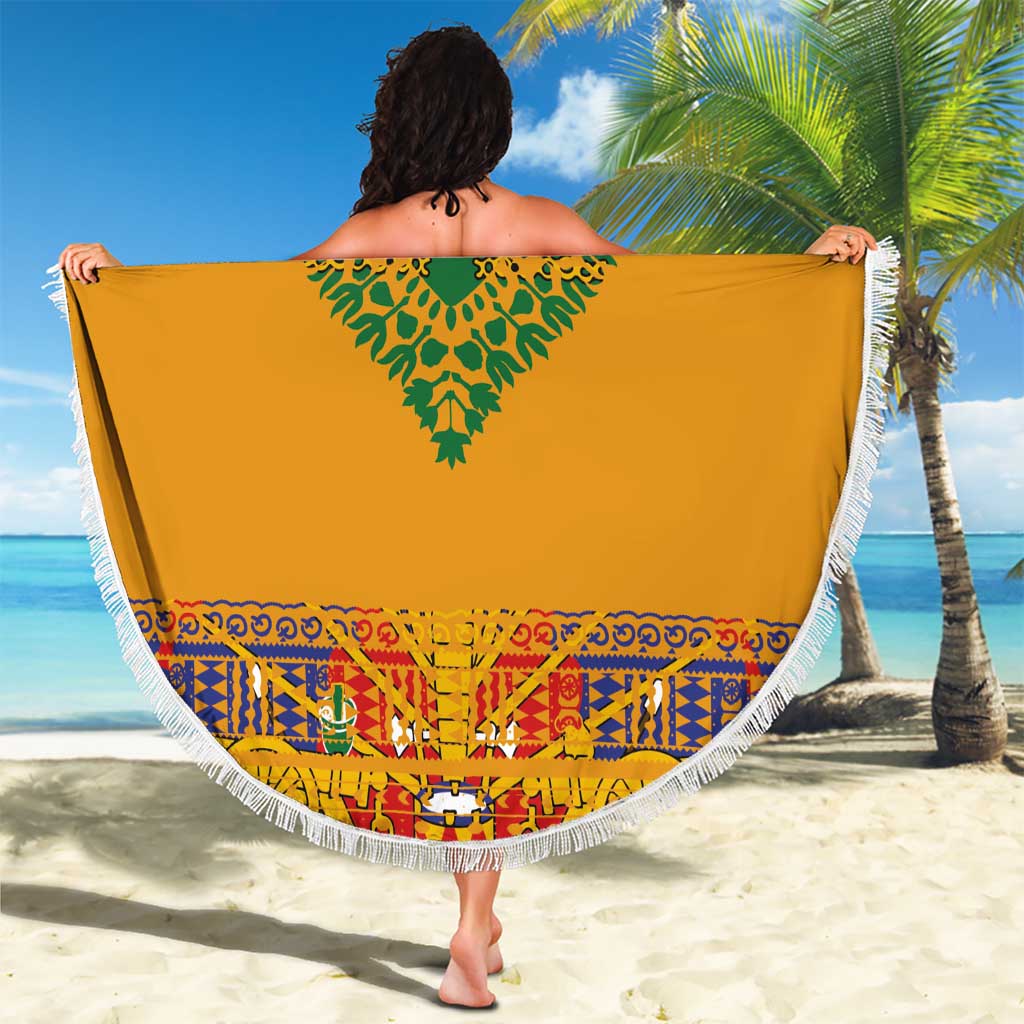 Haiti Flag Traditional Dashiki Beach Blanket Yellow Color