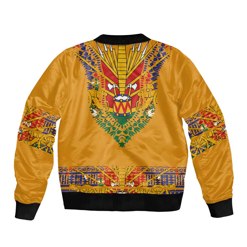 Haiti Flag Traditional Dashiki Bomber Jacket Yellow Color