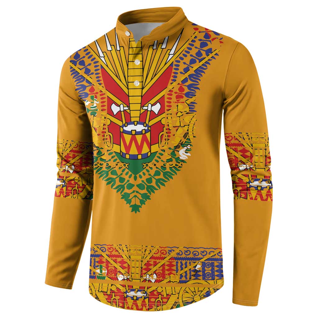 Haiti Flag Traditional Dashiki Button Sweatshirt Yellow Color
