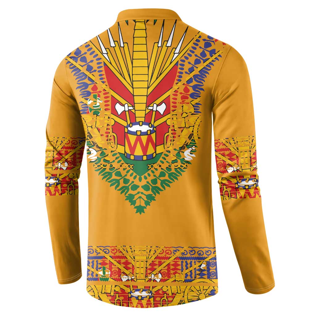 Haiti Flag Traditional Dashiki Button Sweatshirt Yellow Color