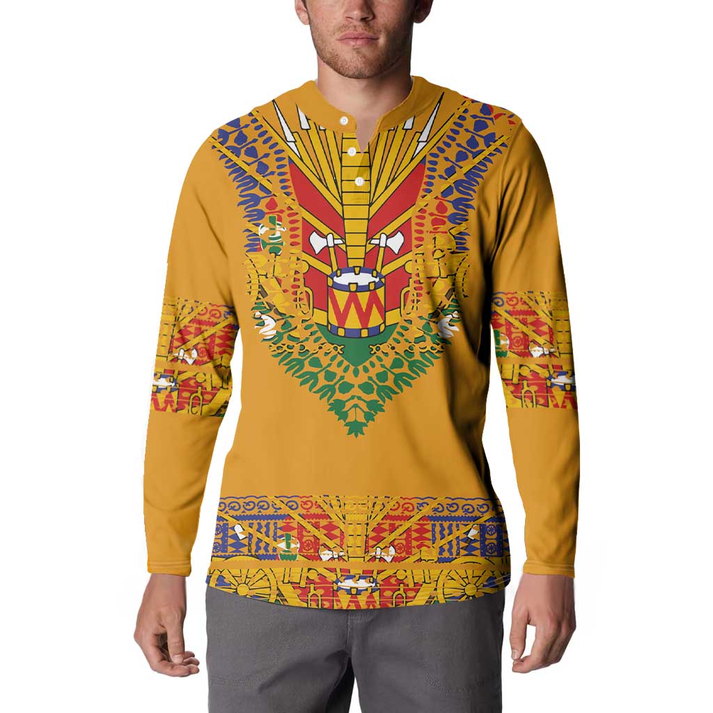 Haiti Flag Traditional Dashiki Button Sweatshirt Yellow Color