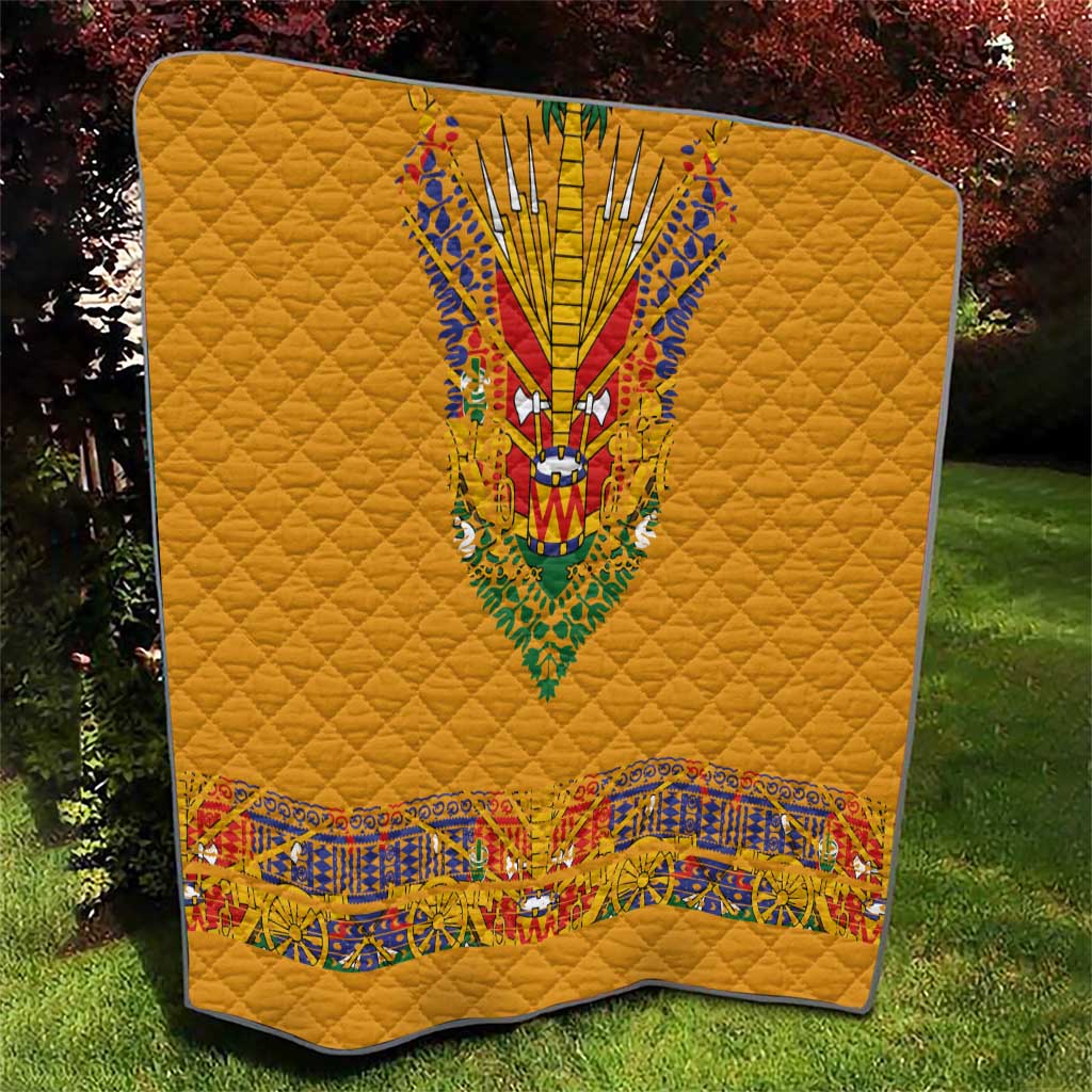 Haiti Flag Traditional Dashiki Quilt Yellow Color