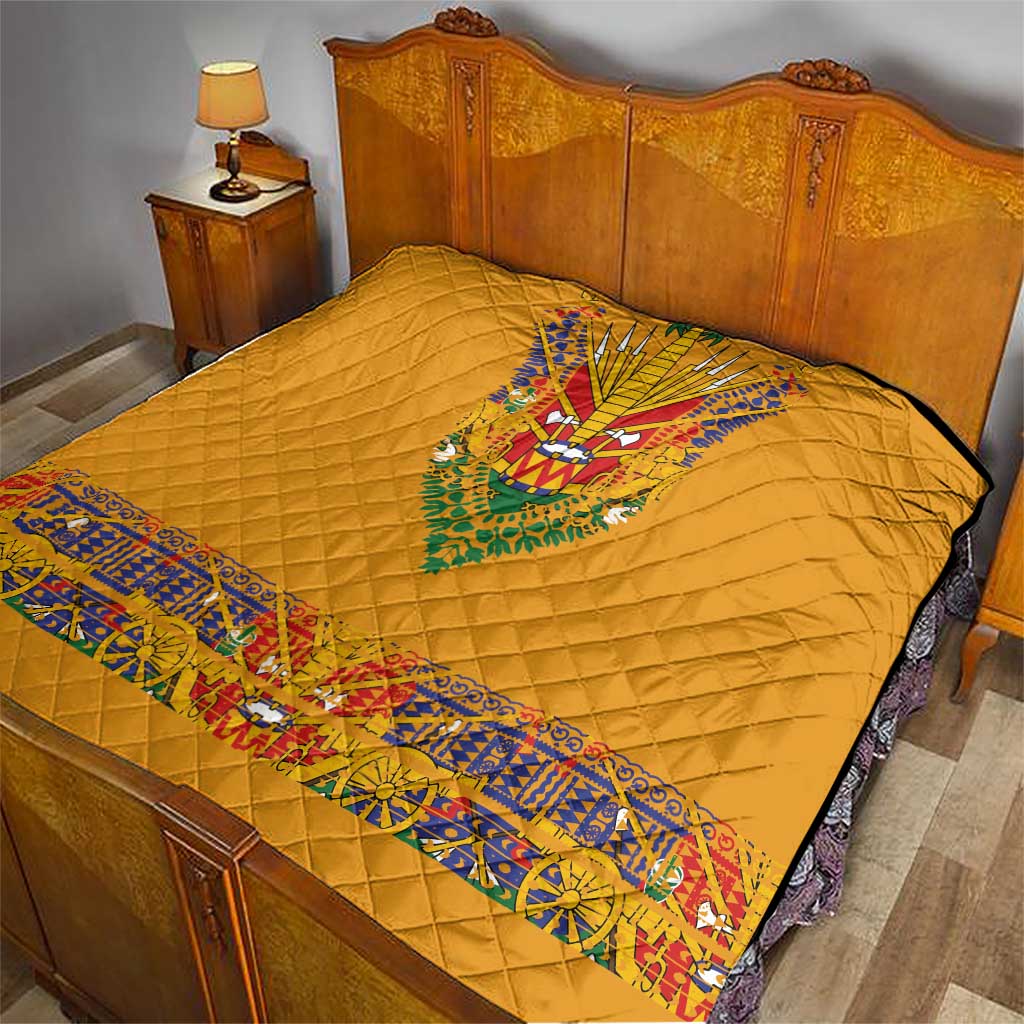 Haiti Flag Traditional Dashiki Quilt Yellow Color