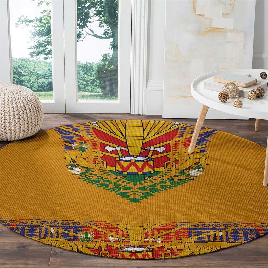 Haiti Flag Traditional Dashiki Round Carpet Yellow Color