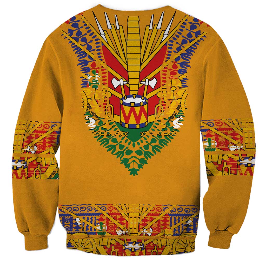 Haiti Flag Traditional Dashiki Sweatshirt Yellow Color