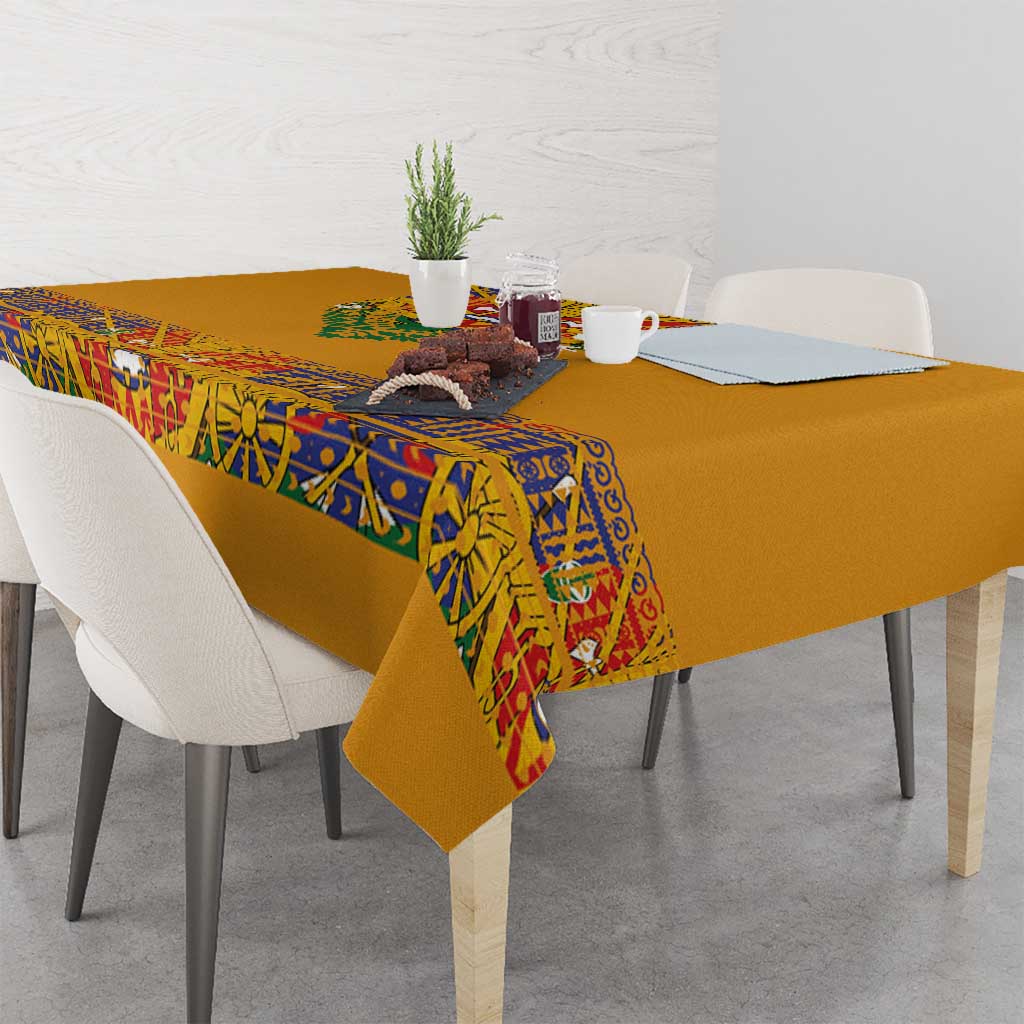 Haiti Flag Traditional Dashiki Tablecloth Yellow Color