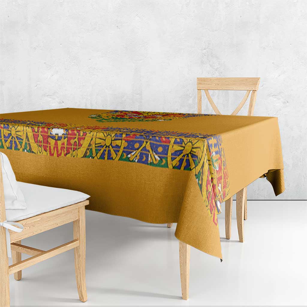 Haiti Flag Traditional Dashiki Tablecloth Yellow Color