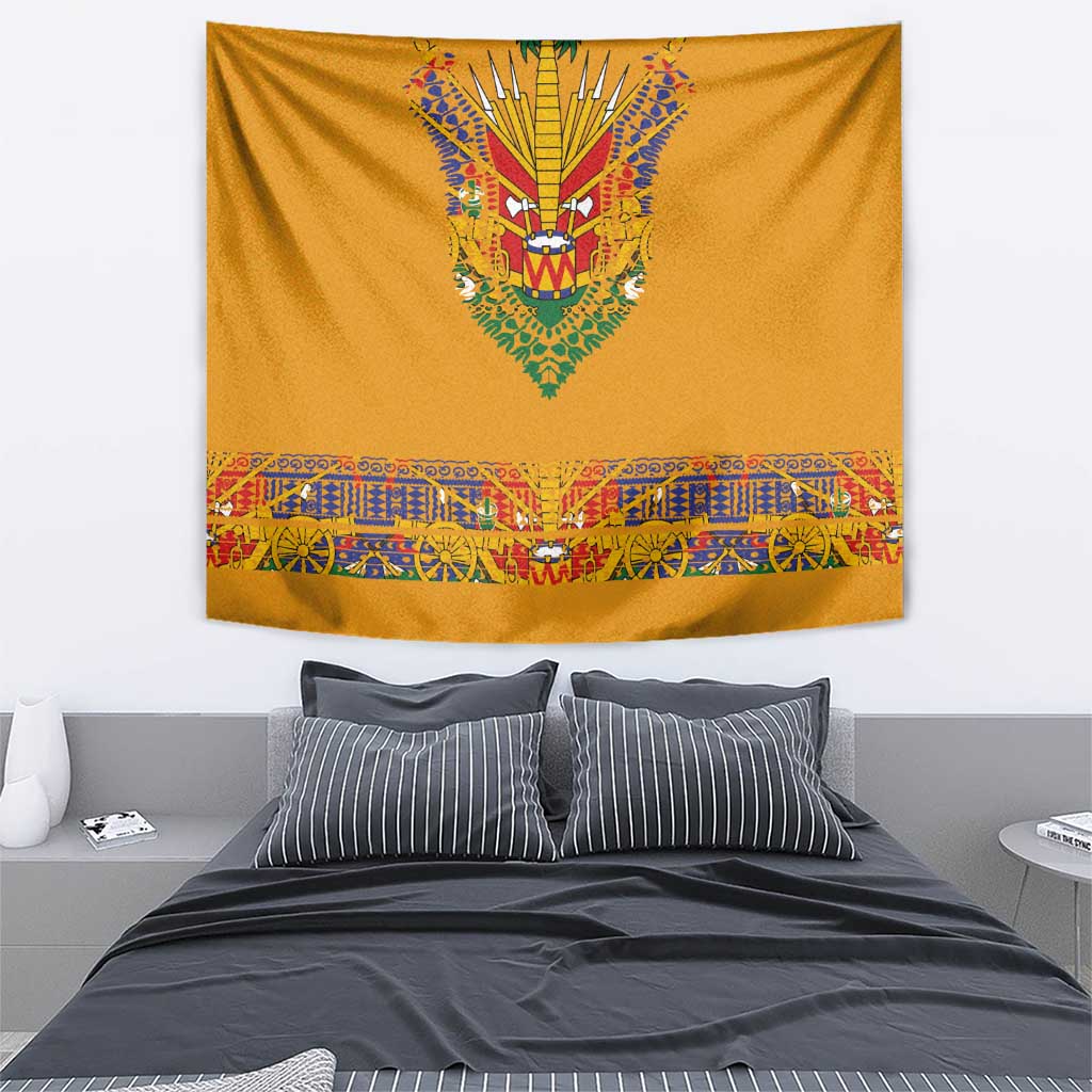 Haiti Flag Traditional Dashiki Tapestry Yellow Color