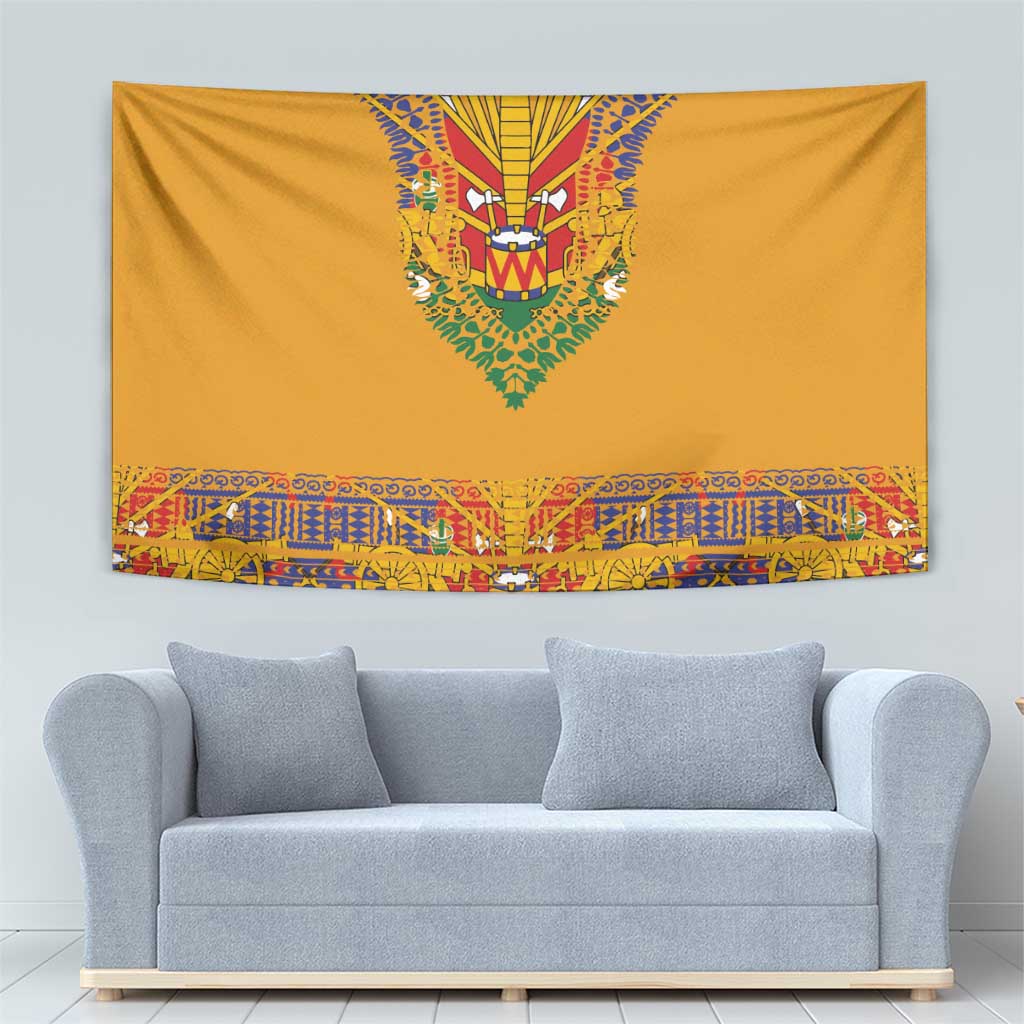 Haiti Flag Traditional Dashiki Tapestry Yellow Color